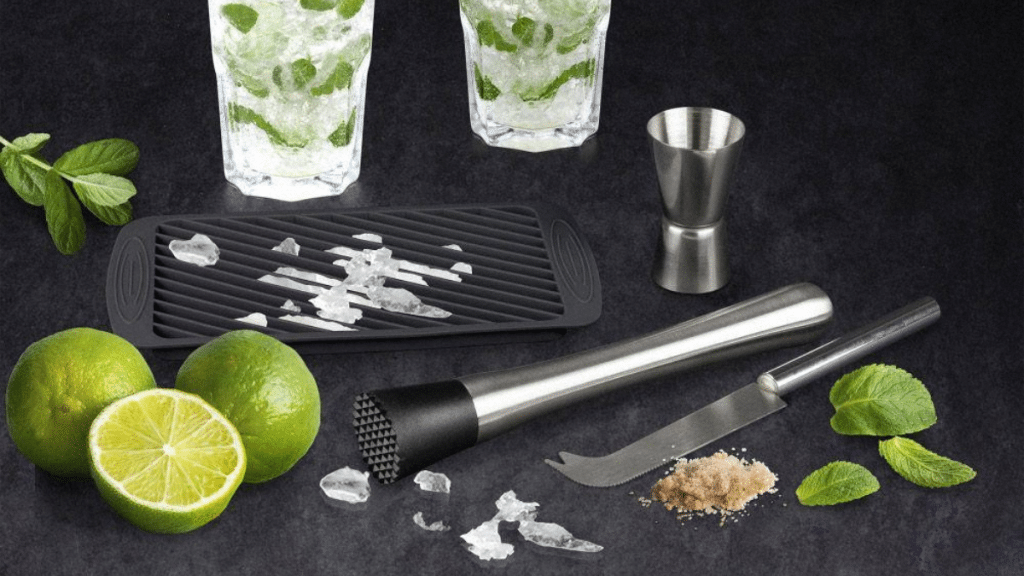 Coffret Mojito 13 Pièces - 4 Verres 36 Cl, Pailles, Mélangeurs, Pilon - Verre Transparent, Idéal Cocktail Maison