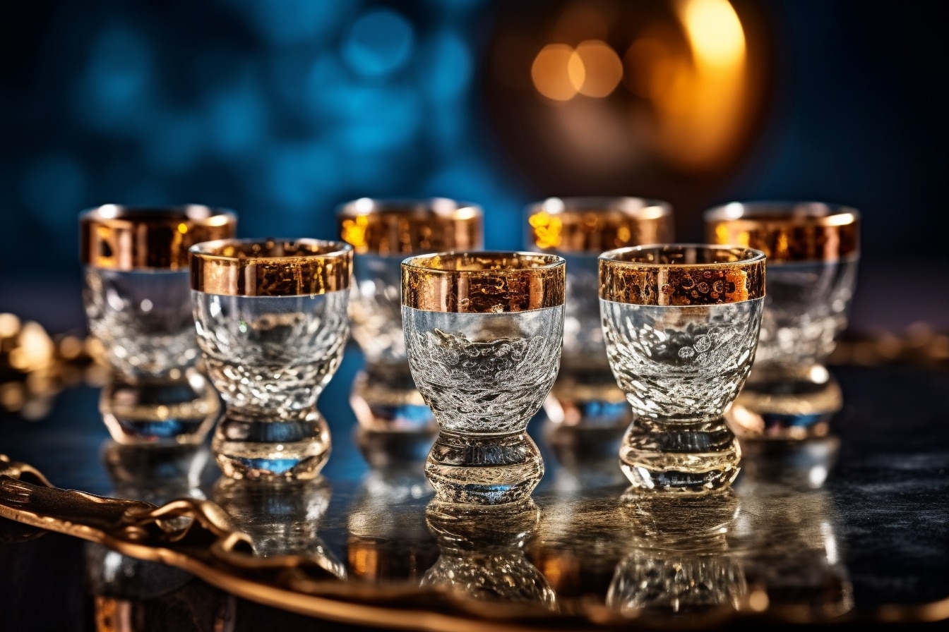 La Maison du Cristal - Coffret de 2 verres à vodka en cristal gravé.